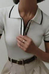 Slim Short-sleeved Lapel Top